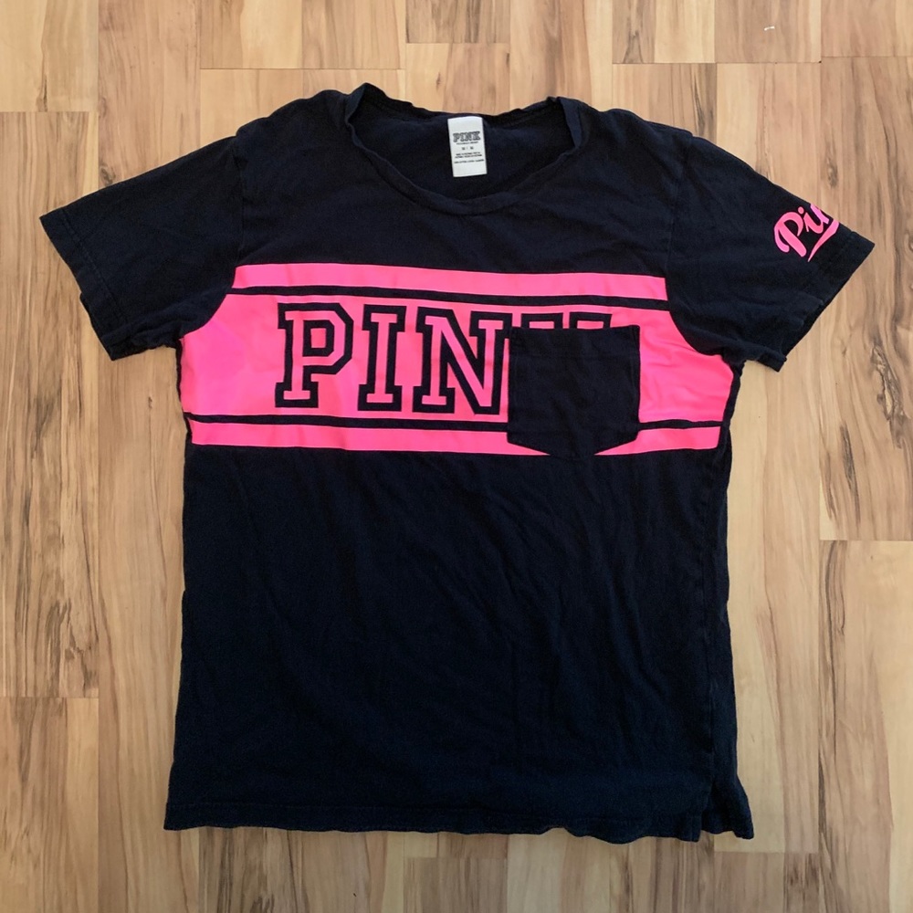 VS PINK Pocket T-Shirt with Pink Lettering.